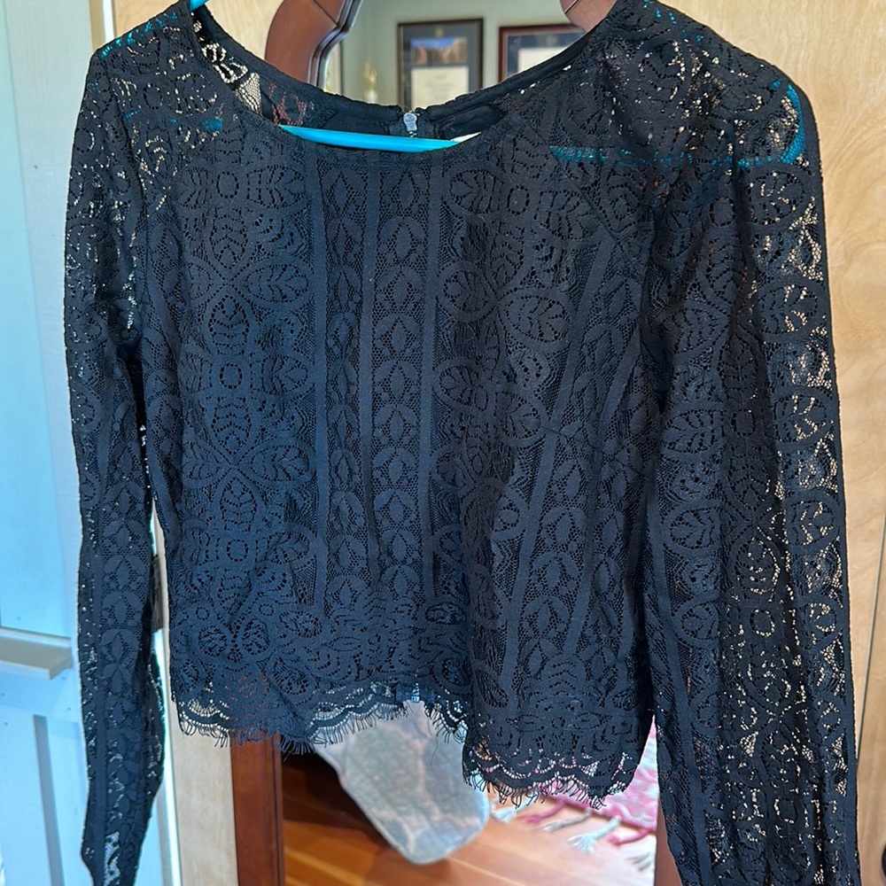 Hollister black long sleeve crop top. Full zipper back. Lacey design